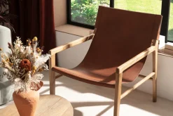 Miliboo Sessel aus Teakholz und hellbraunem Leder CHILLY* Design-sessel|Sessel