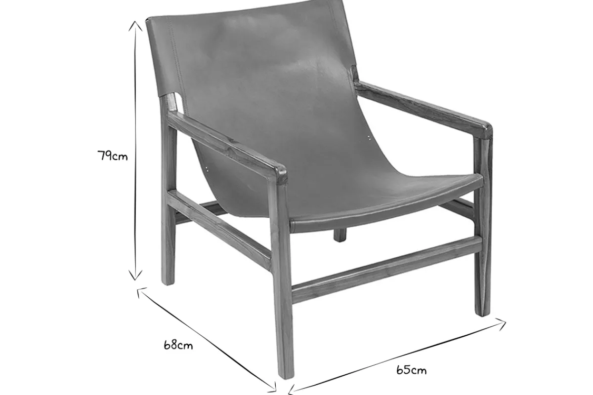 Miliboo Sessel aus Teakholz und hellbraunem Leder CHILLY* Design-sessel|Sessel