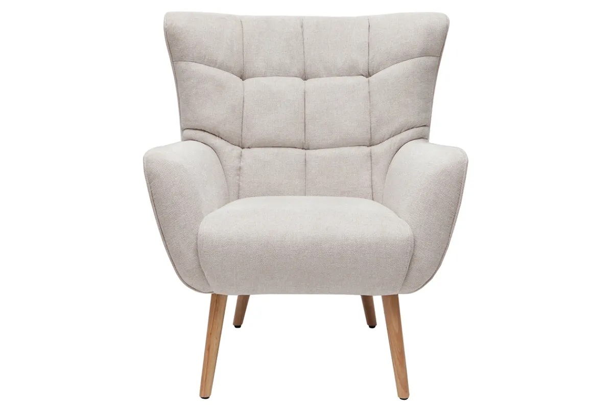 Miliboo Sessel im gemustertem Samtdesign beige Holzfüße AVERY* Design-sessel|Sessel