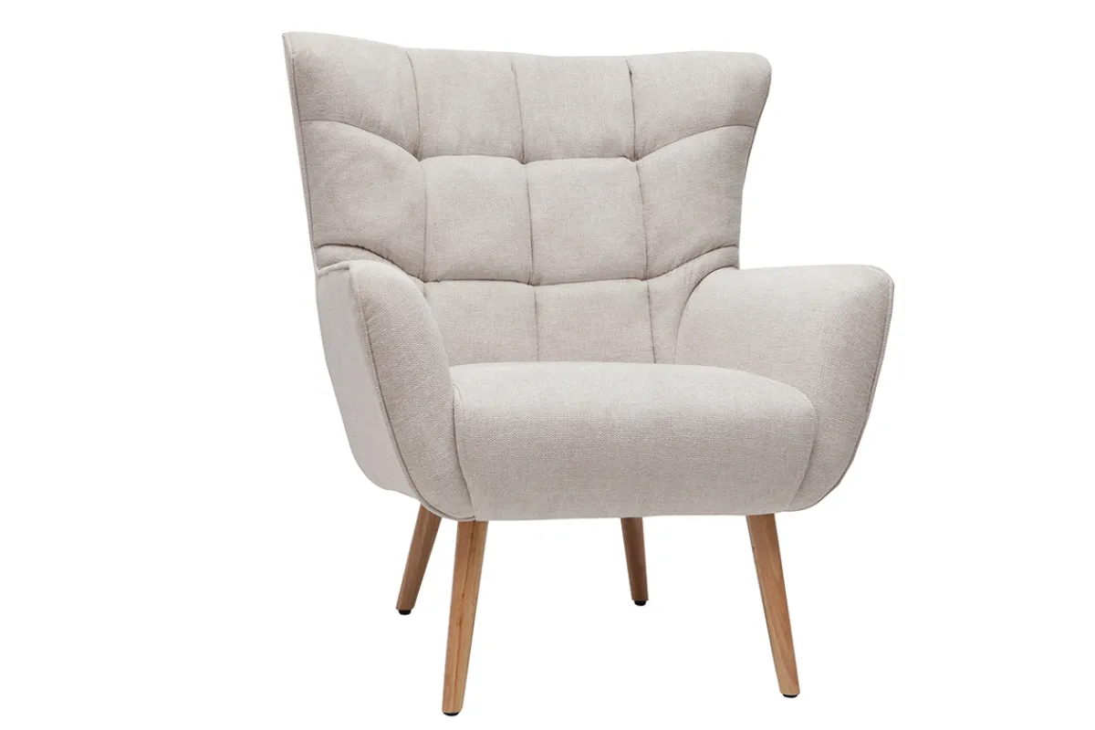 Miliboo Sessel im gemustertem Samtdesign beige Holzfüße AVERY* Design-sessel|Sessel