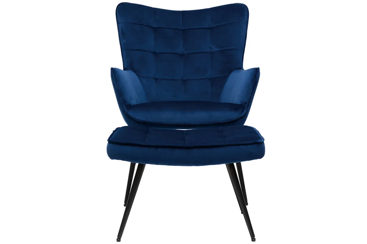 Miliboo Sessel mit blauer Samt-Fußstütze MOOD* Design-sessel|Sessel