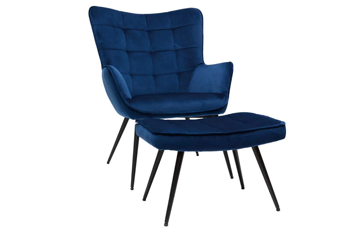 Miliboo Sessel mit blauer Samt-Fußstütze MOOD* Design-sessel|Sessel