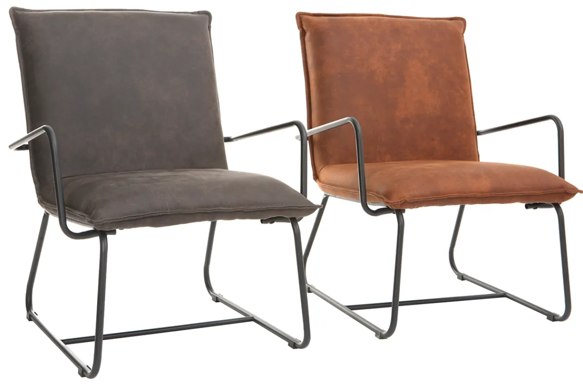 Miliboo Sessel PU Braun und Metallgestell Schwarz MERCY* Design-sessel|Sessel