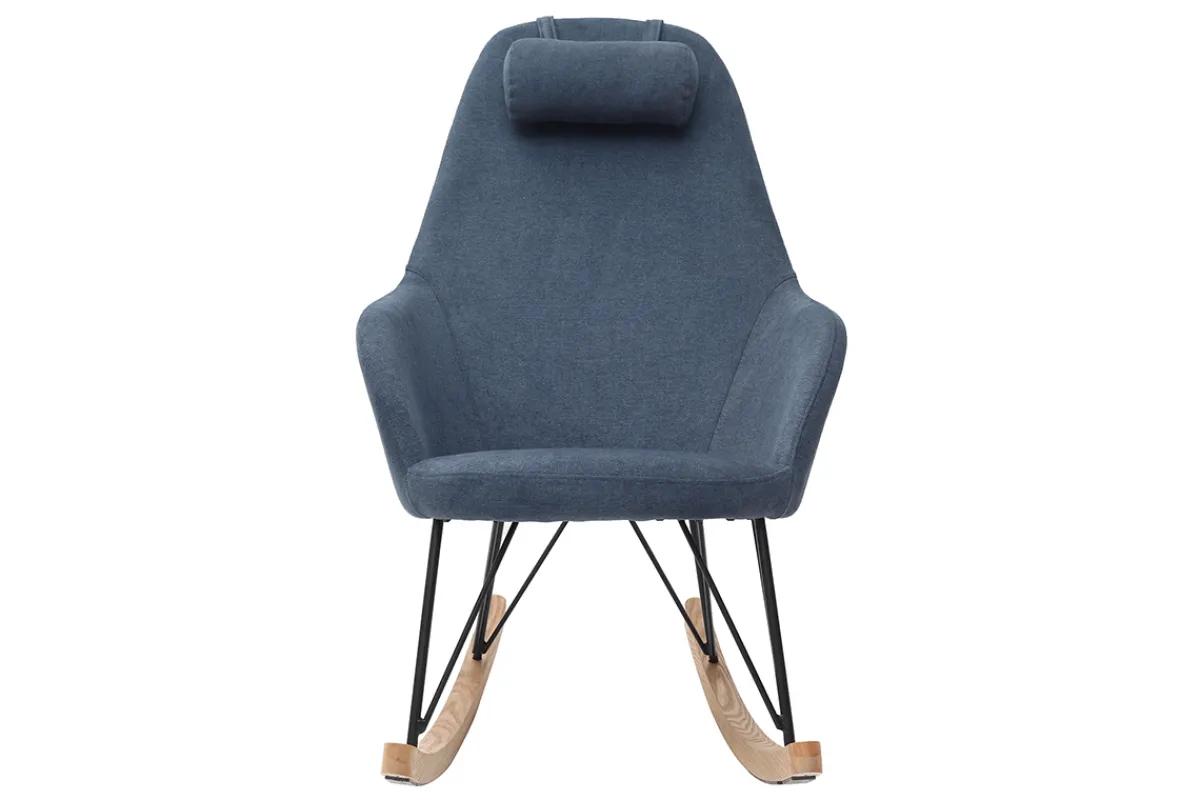 Miliboo Sessel Schaukelstuhl Samteffekt Blau Füße Metall und Holz JHENE* Design-sessel|Schaukelstühle
