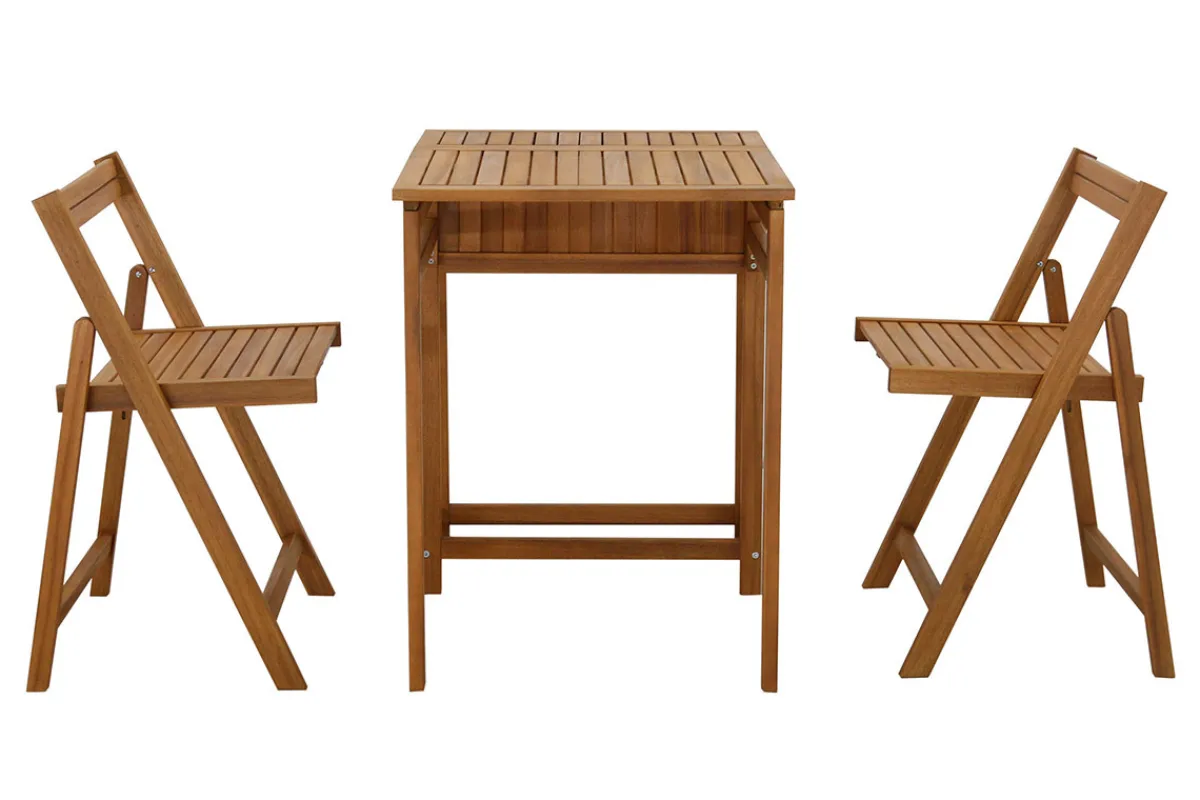 Miliboo Set aus 2 Klappstühlen und 1 klappbaren Balkontisch mit Stauraum aus Massivholz PRADO* Gartentische