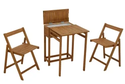 Miliboo Set aus 2 Klappstühlen und 1 klappbaren Balkontisch mit Stauraum aus Massivholz PRADO* Gartentische