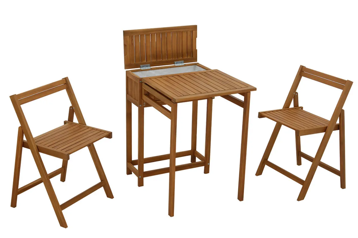 Miliboo Set aus 2 Klappstühlen und 1 klappbaren Balkontisch mit Stauraum aus Massivholz PRADO* Gartentische