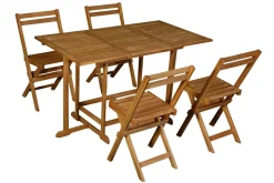 Miliboo Set mit einem ausziehbaren Tisch mit Stauraum und 4 Klappstühlen aus Massivholz CARMEN* Garten Lounge-möbel|Gartenstühle