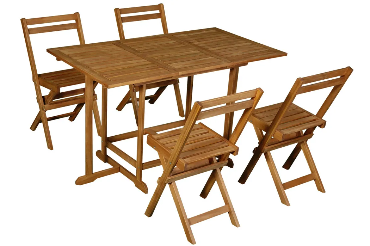 Miliboo Set mit einem ausziehbaren Tisch mit Stauraum und 4 Klappstühlen aus Massivholz CARMEN* Garten Lounge-möbel|Gartenstühle