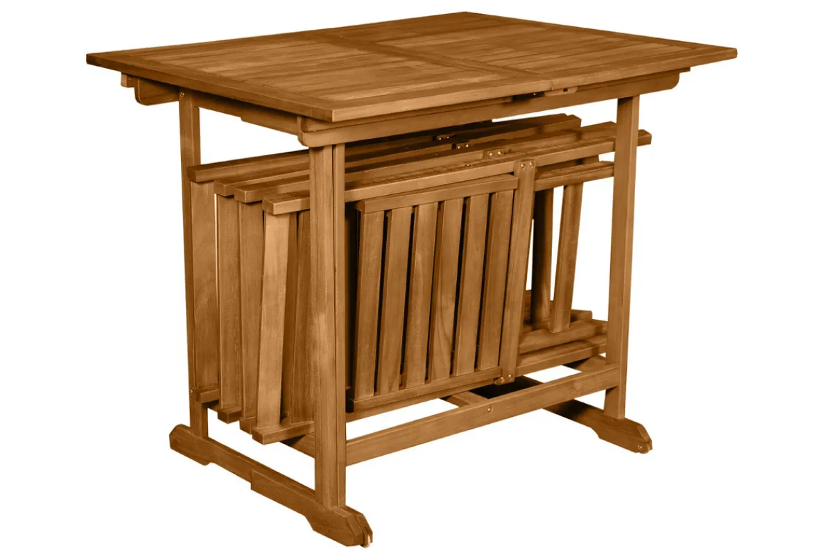 Miliboo Set mit einem ausziehbaren Tisch mit Stauraum und 4 Klappstühlen aus Massivholz CARMEN* Garten Lounge-möbel|Gartenstühle