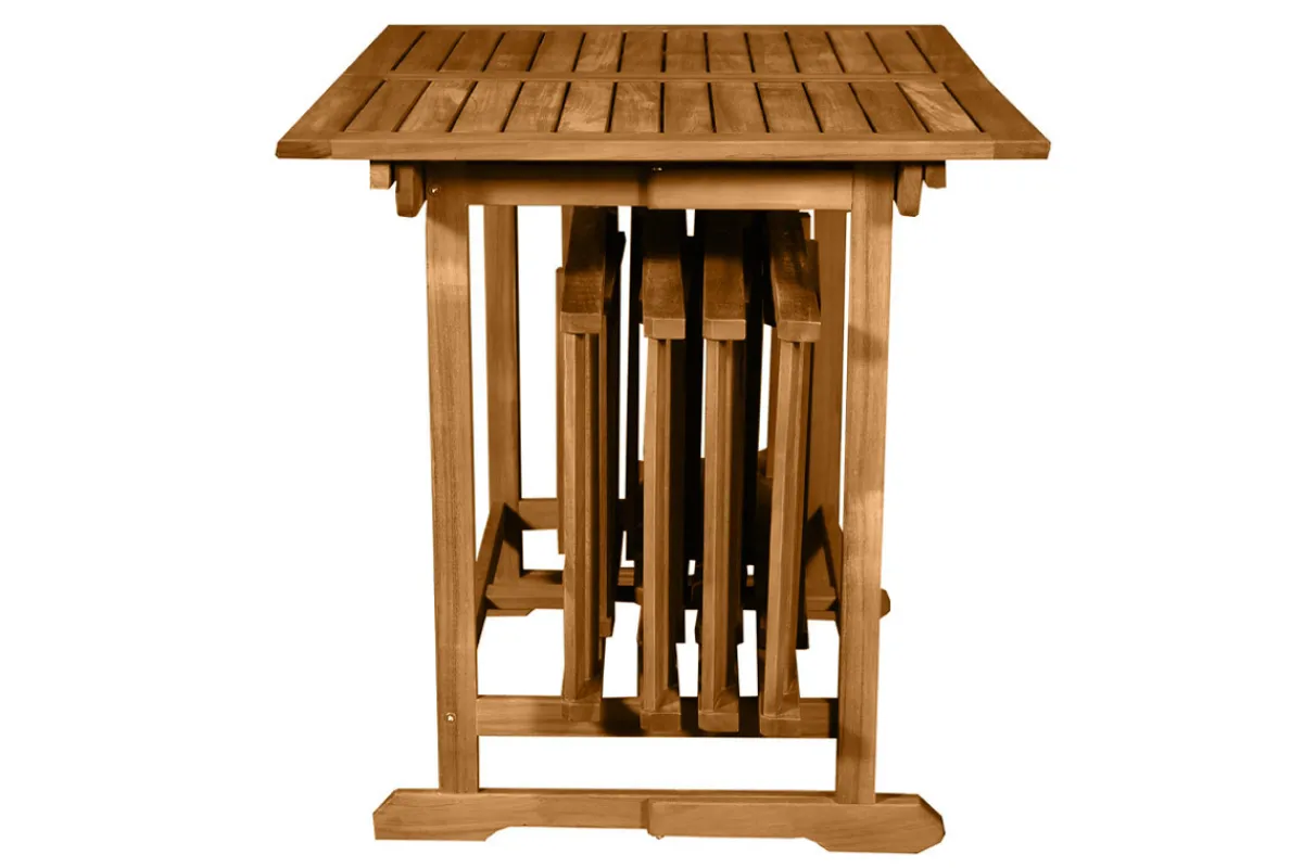 Miliboo Set mit einem ausziehbaren Tisch mit Stauraum und 4 Klappstühlen aus Massivholz CARMEN* Garten Lounge-möbel|Gartenstühle
