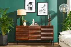 Miliboo Sideboard aus dunklem, massivem Mangoholz und schwarzem Metall 3 Türen B140 cm ONDA* Sideboards