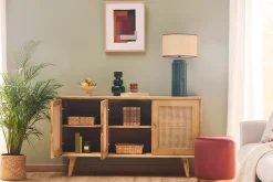 Miliboo Sideboard aus Mangoholz und Rattangeflecht 3 Türen B145 cm LAKA* Sideboards