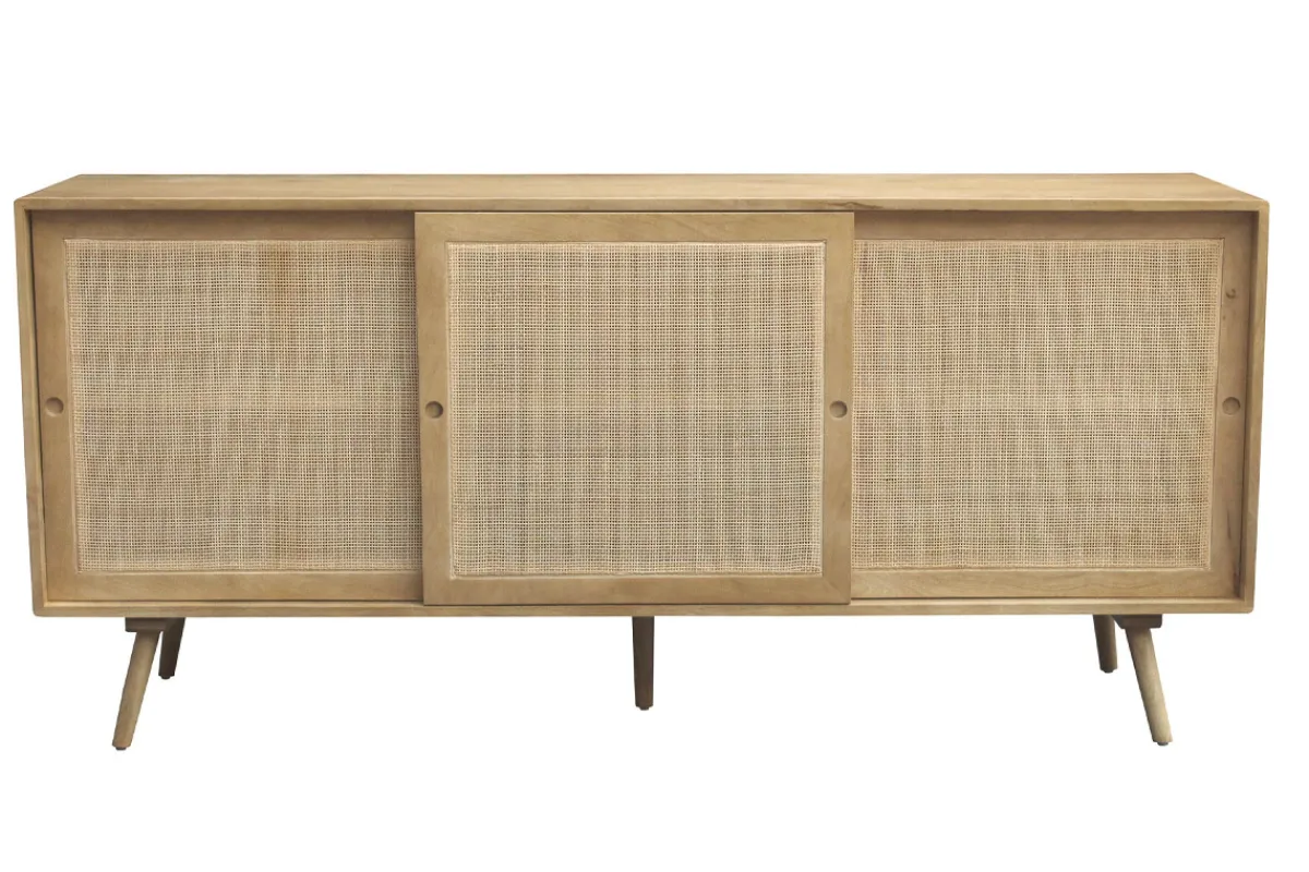 Miliboo Sideboard aus massivem Mangoholz und Rattangeflecht 3 Schiebetüren B180 cm ACANGE* Sideboards
