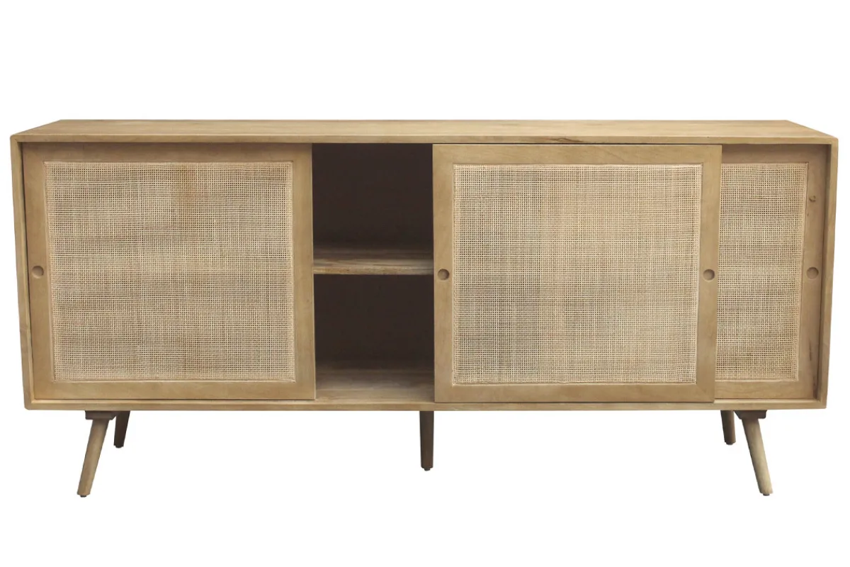Miliboo Sideboard aus massivem Mangoholz und Rattangeflecht 3 Schiebetüren B180 cm ACANGE* Sideboards