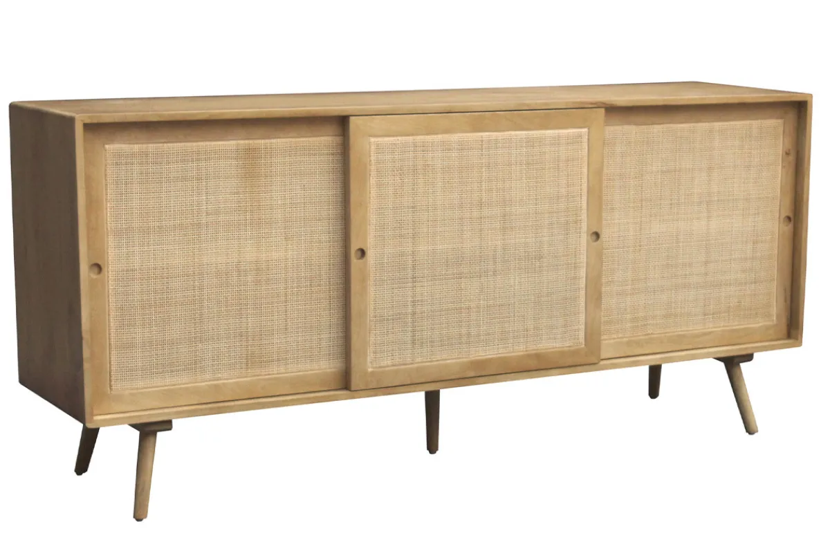 Miliboo Sideboard aus massivem Mangoholz und Rattangeflecht 3 Schiebetüren B180 cm ACANGE* Sideboards