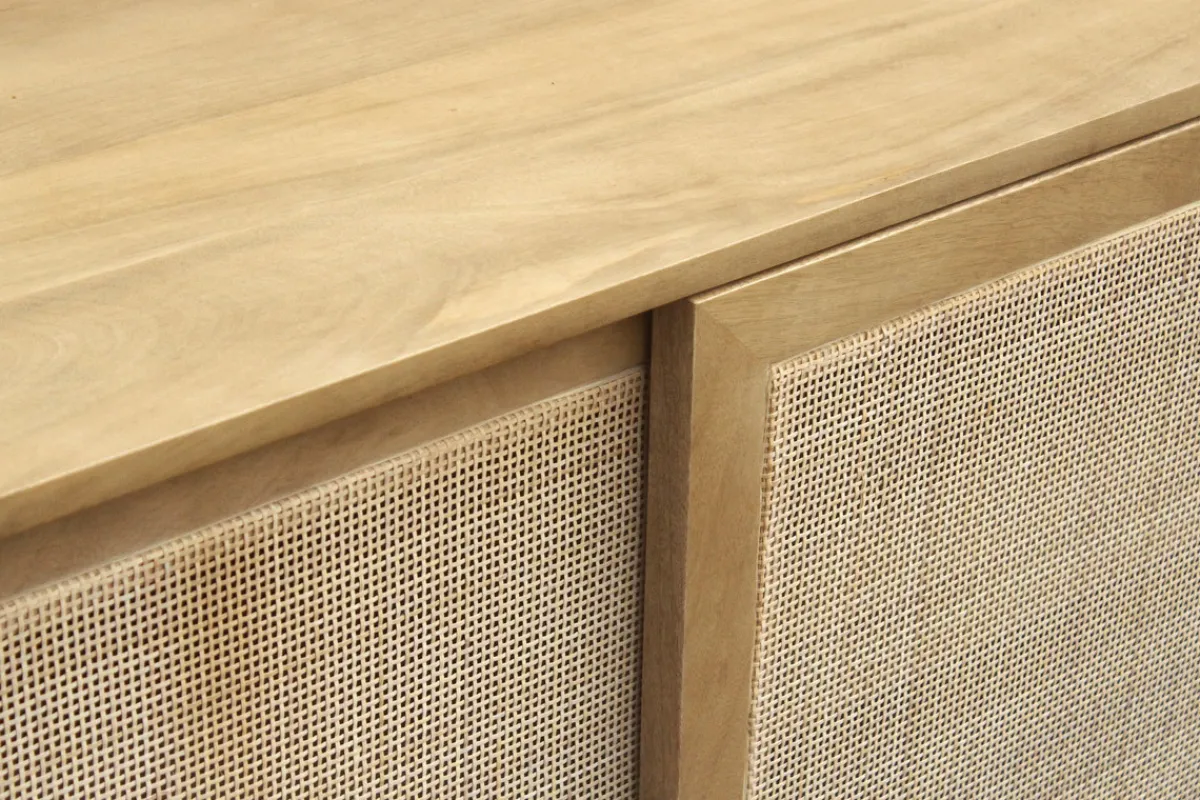 Miliboo Sideboard aus massivem Mangoholz und Rattangeflecht 3 Schiebetüren B180 cm ACANGE* Sideboards