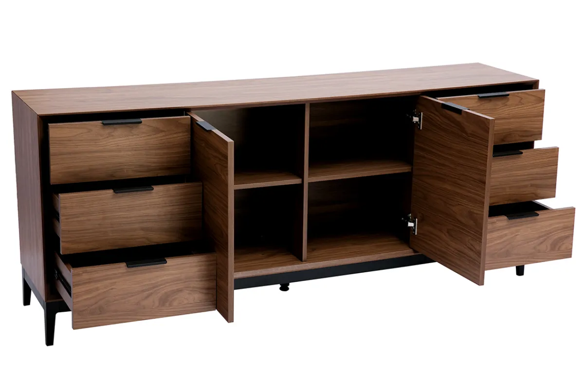 Miliboo Sideboard im Vintage-Stil aus dunklem Walnussfurnier und schwarzem Metall mit Stauraum B180 cm SARTO* Sideboards