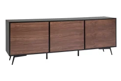Miliboo Sideboard mattschwarz Walnussfurnier 3 Türen B200 cm MERMOZ* Sideboards