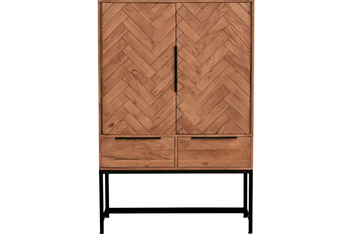 Miliboo Sideboard mit Fischgrätenmuster aus Massivholz und schwarzem Metall 2 Türen 2 Schubladen STICK* Sideboards