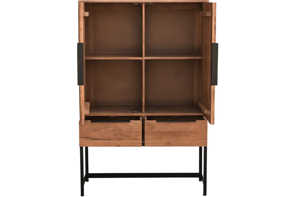 Miliboo Sideboard mit Fischgrätenmuster aus Massivholz und schwarzem Metall 2 Türen 2 Schubladen STICK* Sideboards