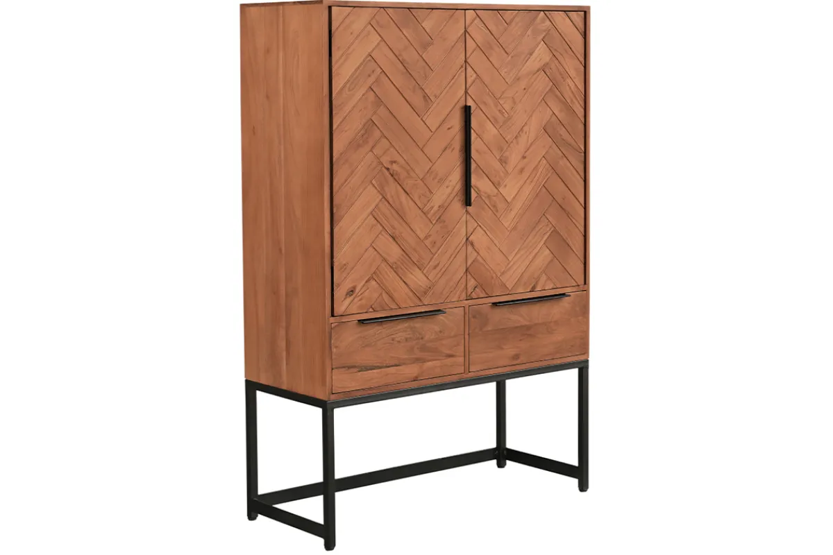 Miliboo Sideboard mit Fischgrätenmuster aus Massivholz und schwarzem Metall 2 Türen 2 Schubladen STICK* Sideboards