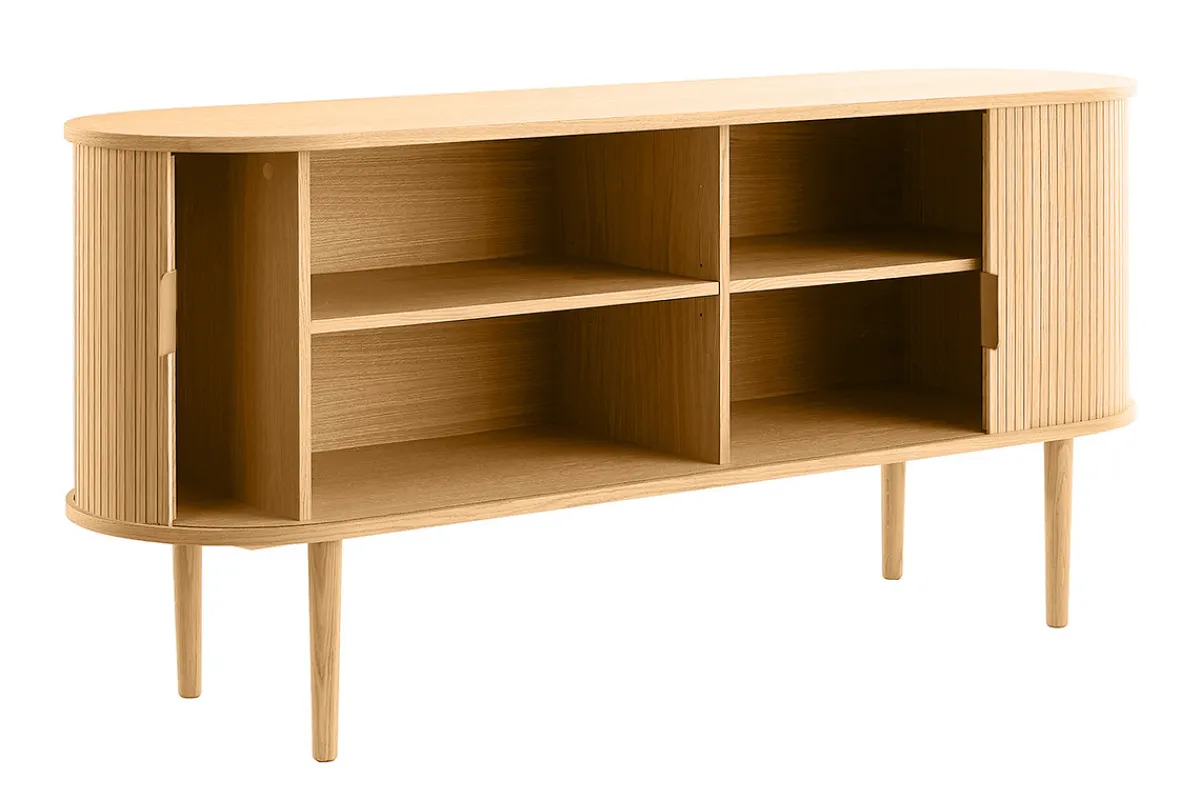Miliboo Sideboard mit Schiebetüren aus Eichenfurnier und massiver Eiche B 160 cm EPIC* Sideboards