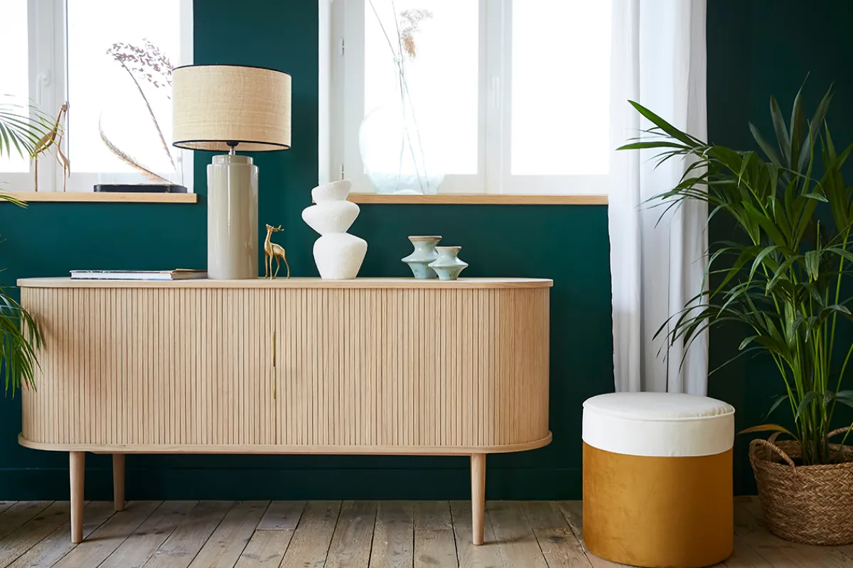 Miliboo Sideboard mit Schiebetüren aus Eichenfurnier und massiver Eiche B 160 cm EPIC* Sideboards
