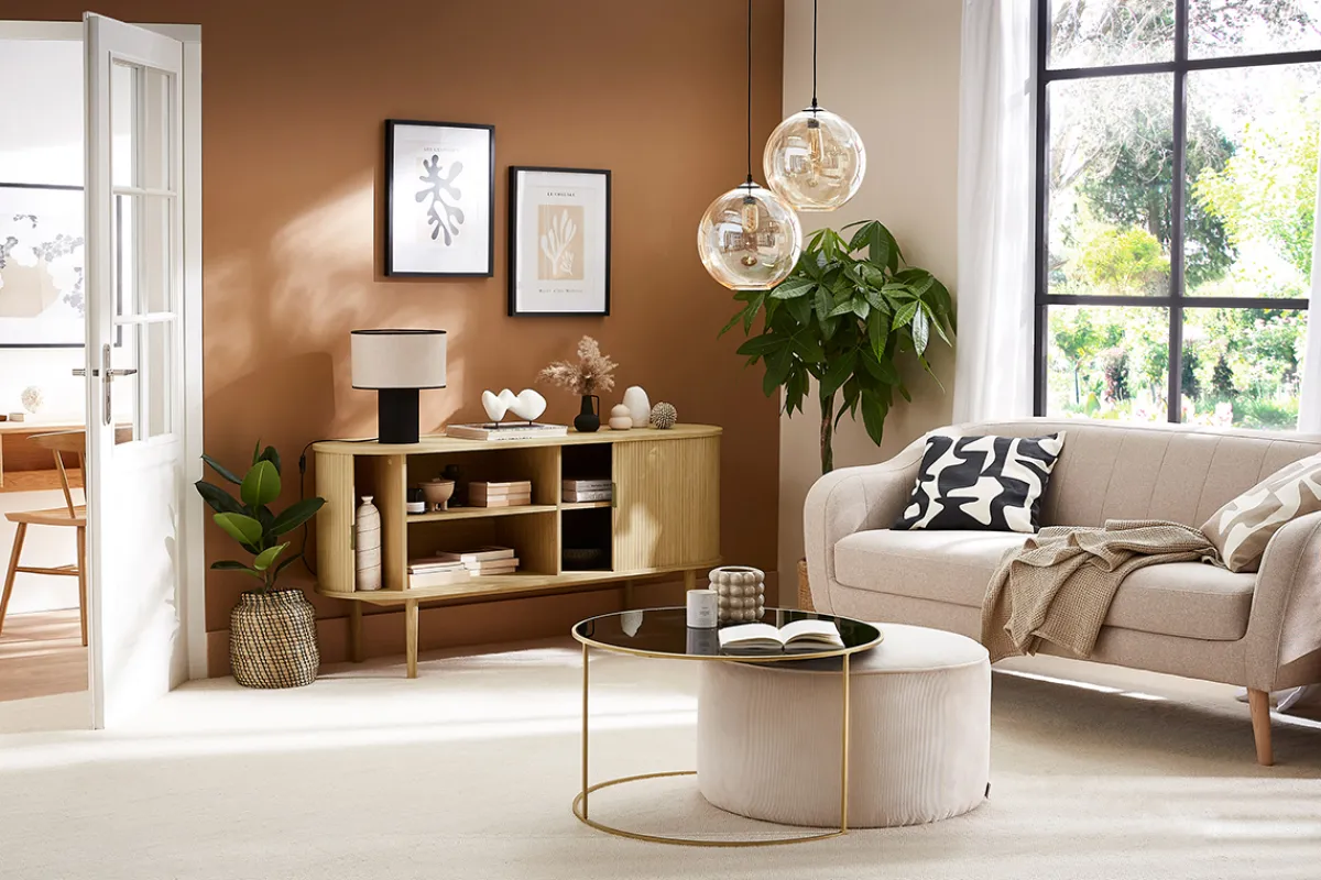 Miliboo Sideboard mit Schiebetüren aus Eichenfurnier und massiver Eiche B 160 cm EPIC* Sideboards