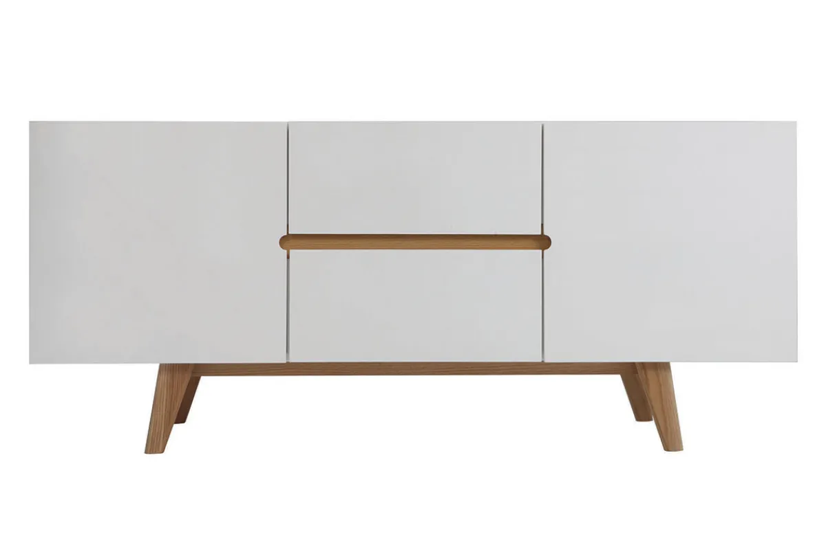 Miliboo Sideboard Skandinavienstil Weiß glänzend und Esche 160 cm MELKA* Sideboards