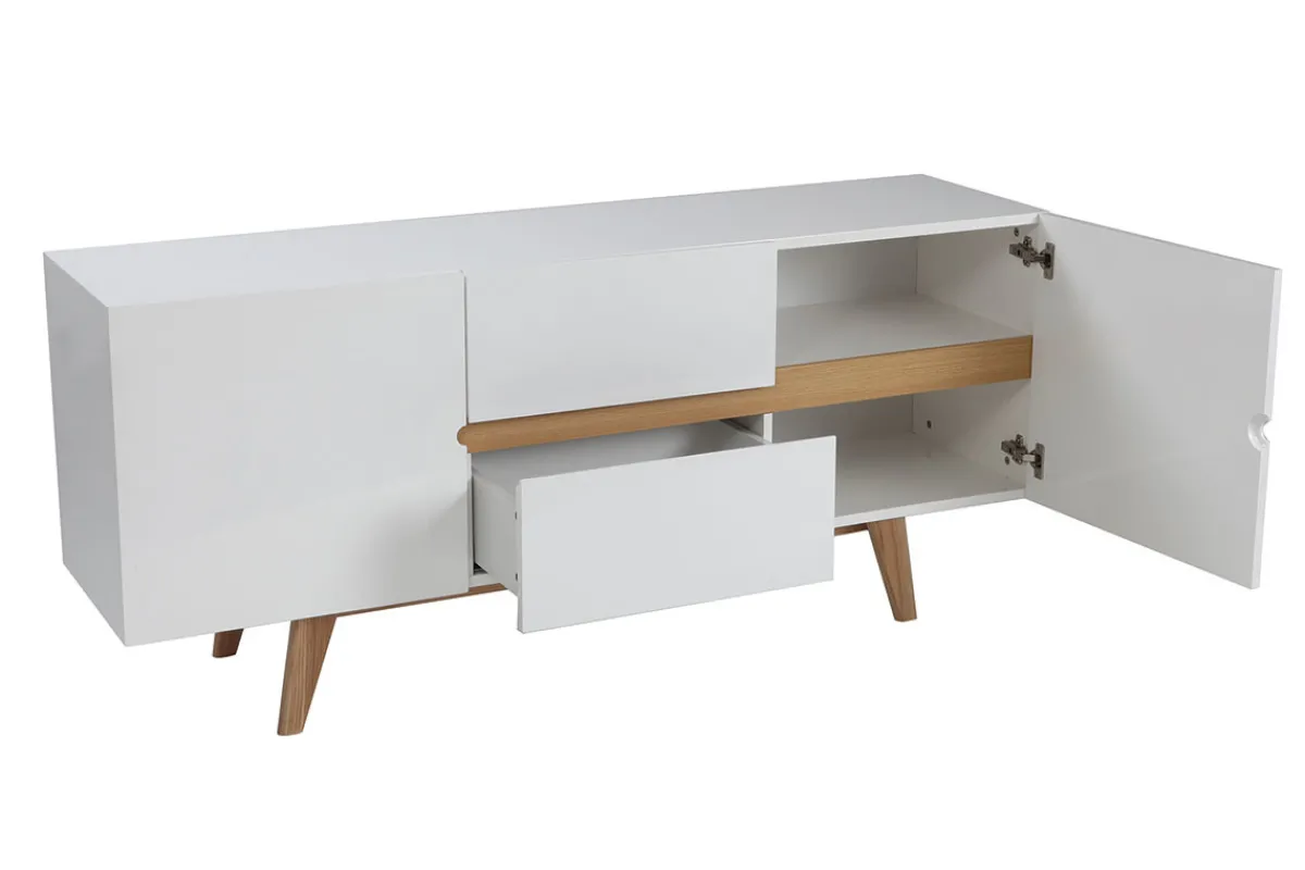 Miliboo Sideboard Skandinavienstil Weiß glänzend und Esche 160 cm MELKA* Sideboards