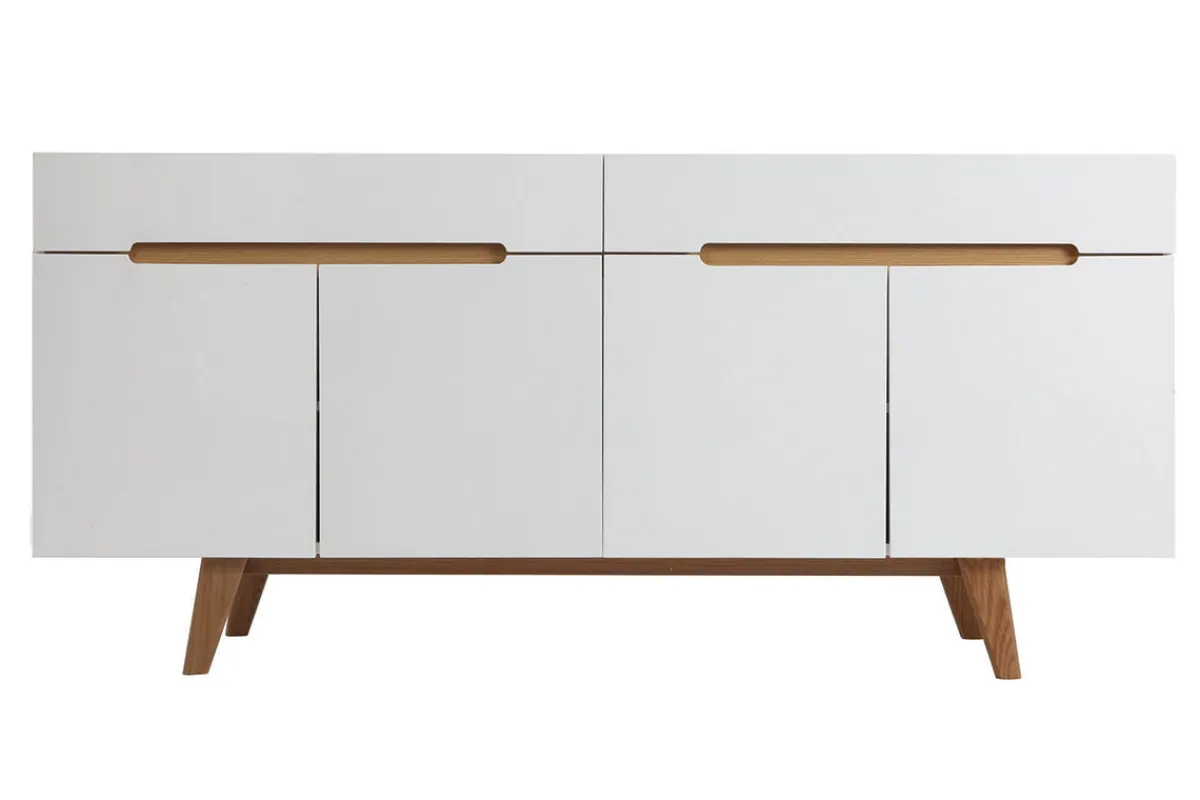Miliboo Sideboard Skandinavienstil Weiß glänzend und Esche 180 cm MELKA* Sideboards
