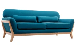 Miliboo 3-Sitzer Sofa mit Holzfüßen in Entenblau skandinavisches Design YOKO* Design-sofas