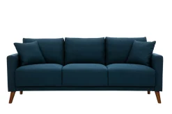 Miliboo 3-Sitzer-Sofa mit dunkelblauem Stoff und dunklem Holz MUNIK* Design-sofas