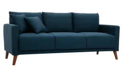 Miliboo 3-Sitzer-Sofa mit dunkelblauem Stoff und dunklem Holz MUNIK* Design-sofas