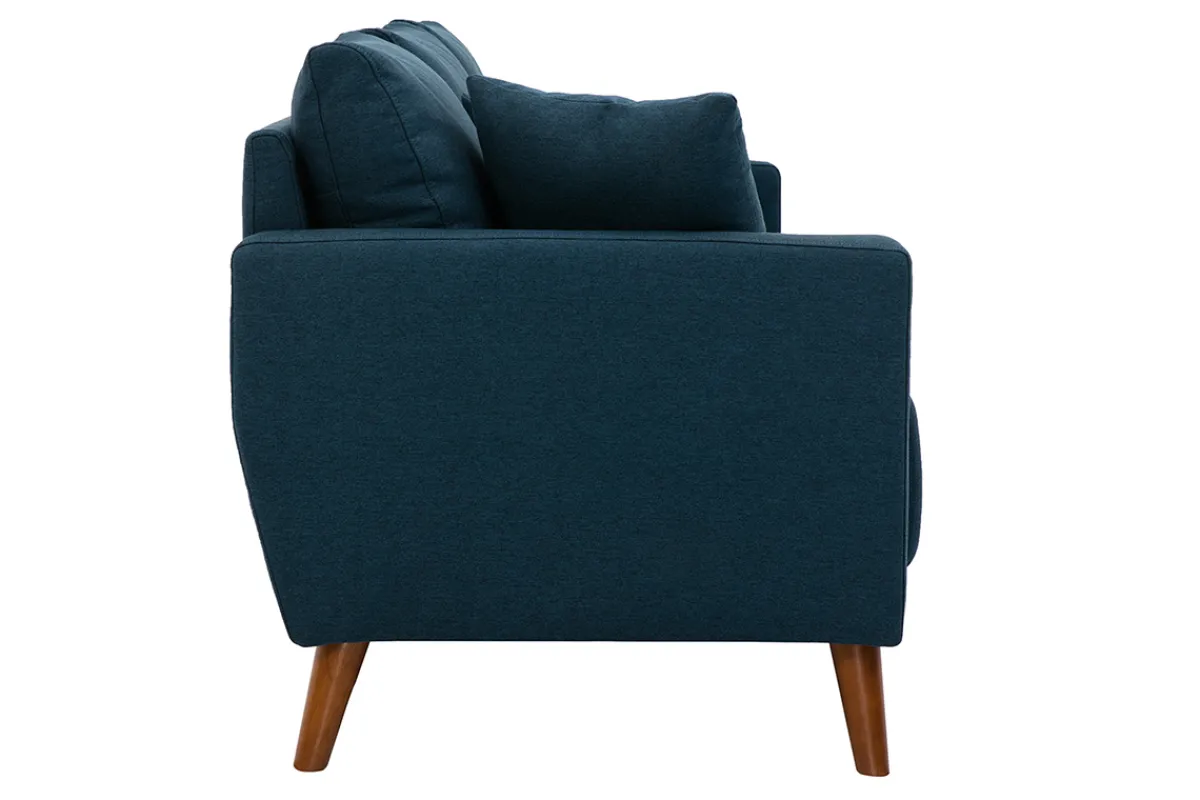 Miliboo 3-Sitzer-Sofa mit dunkelblauem Stoff und dunklem Holz MUNIK* Design-sofas