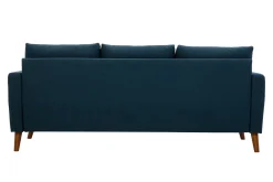Miliboo 3-Sitzer-Sofa mit dunkelblauem Stoff und dunklem Holz MUNIK* Design-sofas
