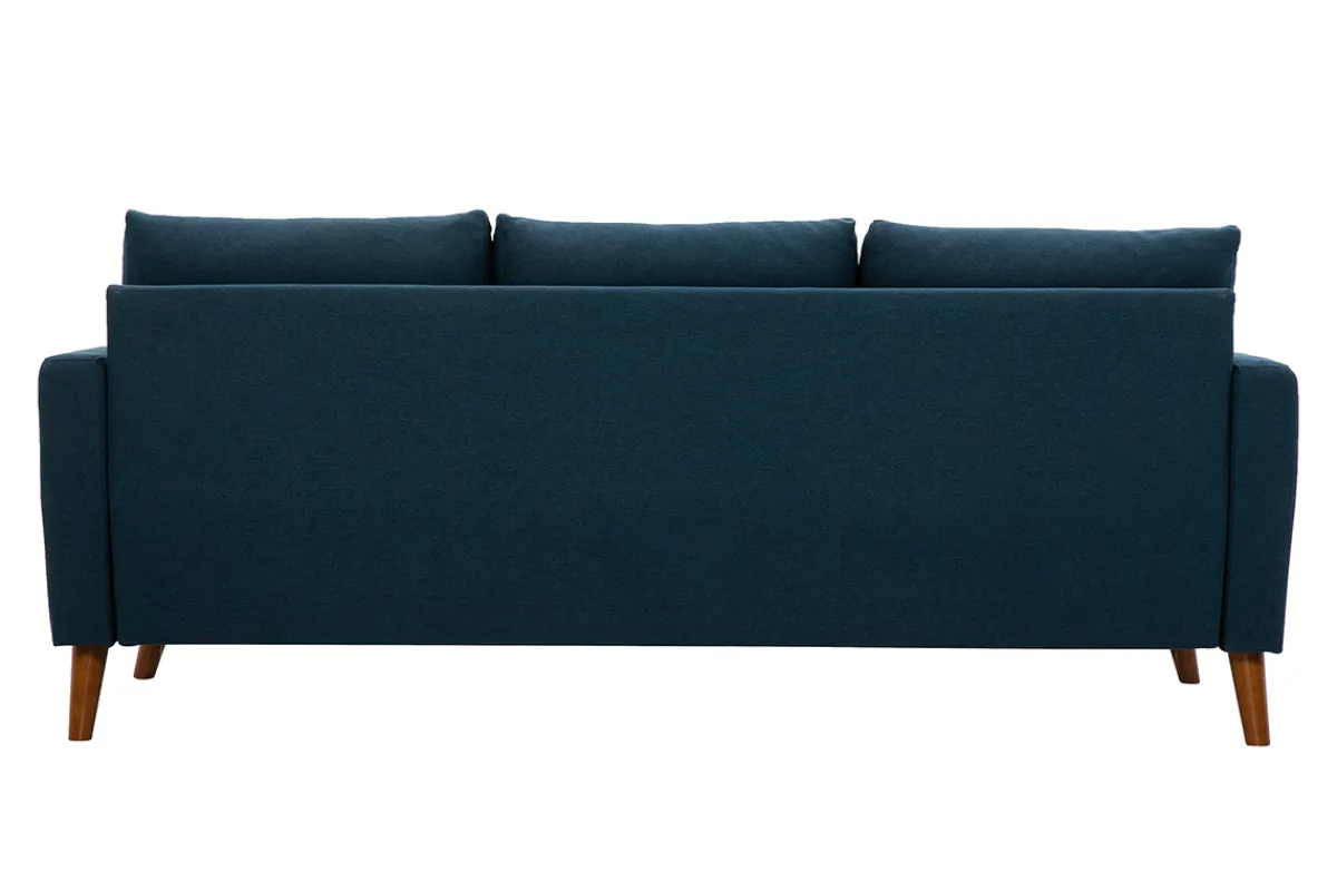 Miliboo 3-Sitzer-Sofa mit dunkelblauem Stoff und dunklem Holz MUNIK* Design-sofas
