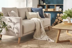 Miliboo 3-Sitzer-Sofa mit dunkelblauem Stoff und dunklem Holz MUNIK* Design-sofas