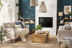 Miliboo 3-Sitzer-Sofa mit dunkelblauem Stoff und dunklem Holz MUNIK* Design-sofas