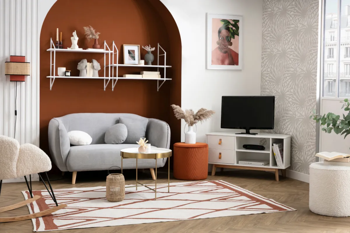 Miliboo Skandinavisch inspiriertes Sofa aus senfgelbem Stoff mit Samt-Effekt Zwei-Sitzer FOLK* Design-sofas