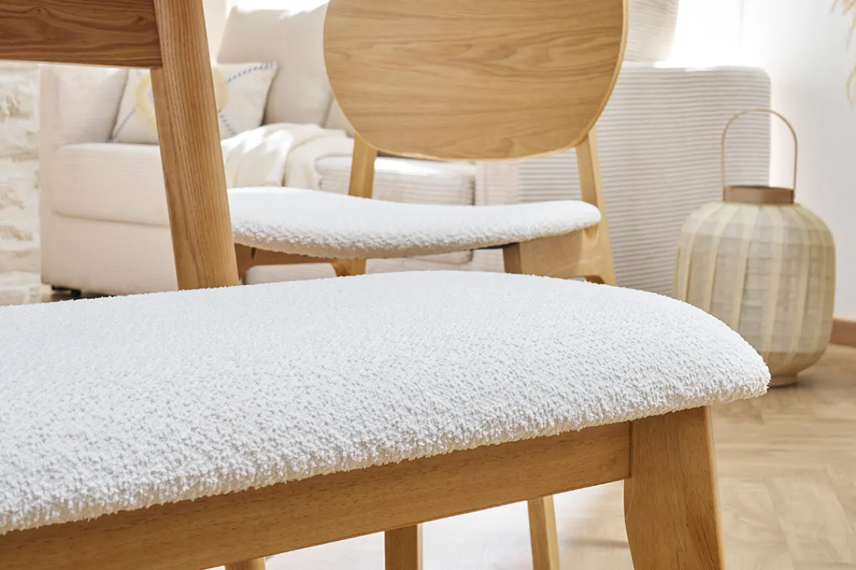 Miliboo Skandinavische Bank aus weißem Stoff mit Bouclé-Wolleffekt und hellem Holz B92 cm ELION* Bänke
