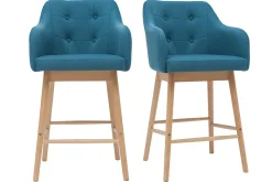 Miliboo Skandinavische Barhocker aus entenblauem Stoff und Holz H65 cm (2er-Satz) BALTIK* Barhocker