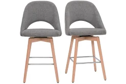 Miliboo Skandinavische Barhocker aus grauem Stoff mit Samteffekt und massivem Hevea H65 cm (2er-Set) COSETTE* Barhocker