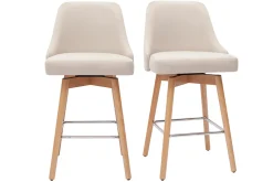 Miliboo Skandinavische Barhocker aus beigem Stoff und massivem Buchenholz H65 cm (2er-Pack) HASTA* Barhocker