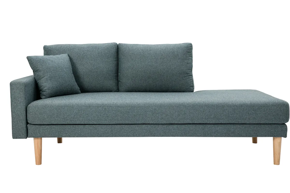 Miliboo Skandinavische Chaiselongue aus graugrünem Stoff und hellem Massivholz B190 cm BERTILLE* Design-sofas