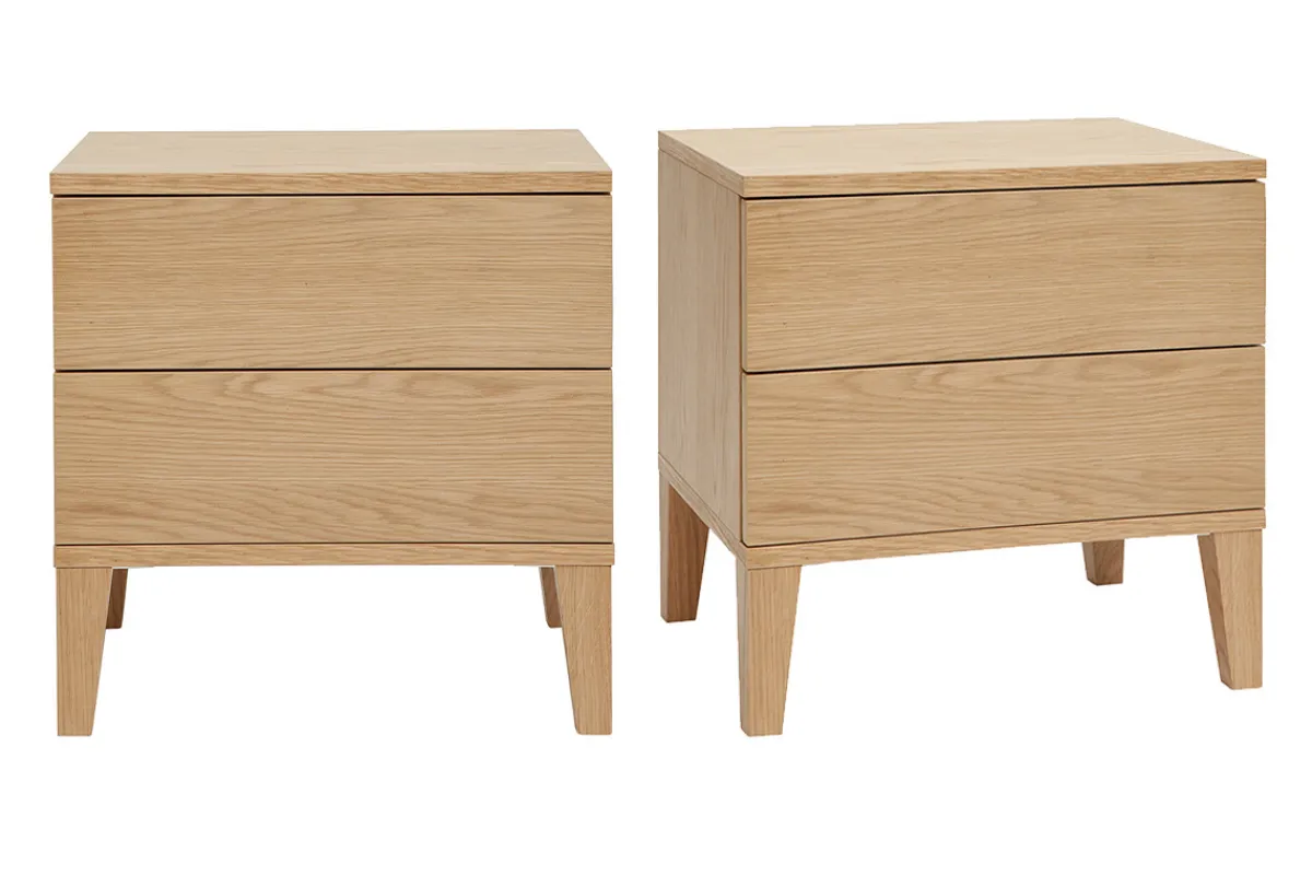 Miliboo Skandinavische Nachttische mit 2 Schubladen aus hellem Holz Eiche B50 cm (2er-Set) FREDDY* Nachttische