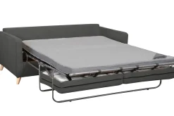 Miliboo Skandinavische Schlafcouch aus anthrazitgrauem Stoff und hellem Holz mit Matratze Dicke 10cm 3-Sitzer PAPEL* Schlafsofas