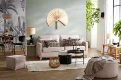 Miliboo Skandinavische Schlafcouch aus anthrazitgrauem Stoff und hellem Holz mit Matratze Dicke 10cm 3-Sitzer PAPEL* Schlafsofas