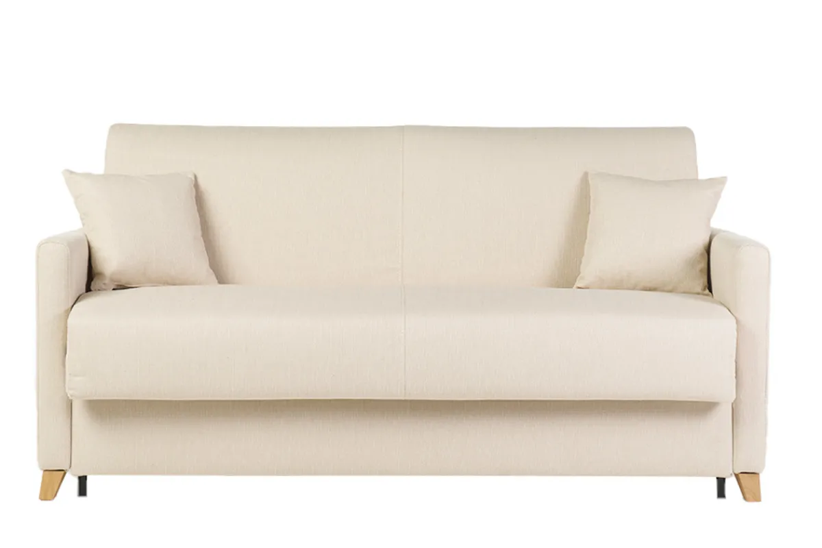 Miliboo Skandinavische Schlafcouch beige mit Matratze 18 cm 3-Sitzer SKANDY* Schlafsofas